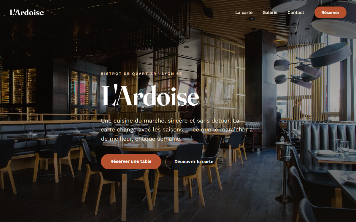 Aperçu du site du restaurant L'Ardoise